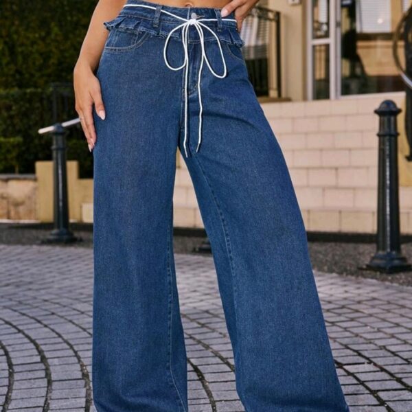 Women's Pockets Flared Loose Casual Jeans, WJN-003