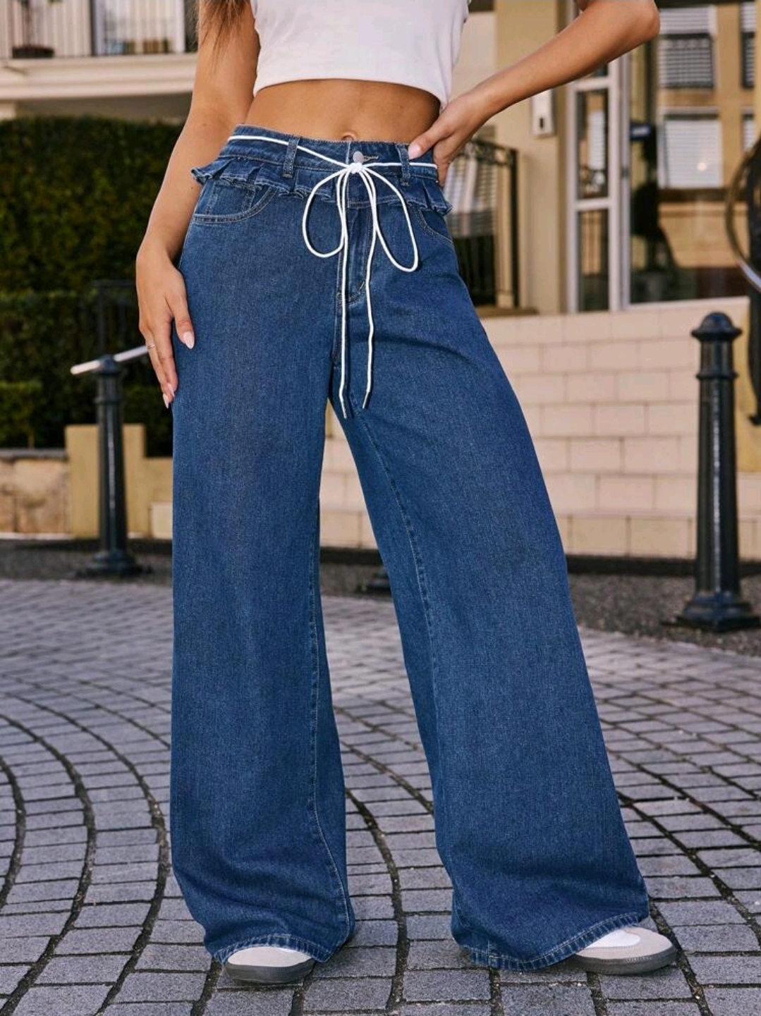 Women's Pockets Flared Loose Casual Jeans, WJN-003