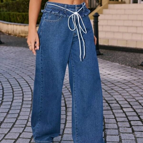 Women's Pockets Flared Loose Casual Jeans, WJN-003