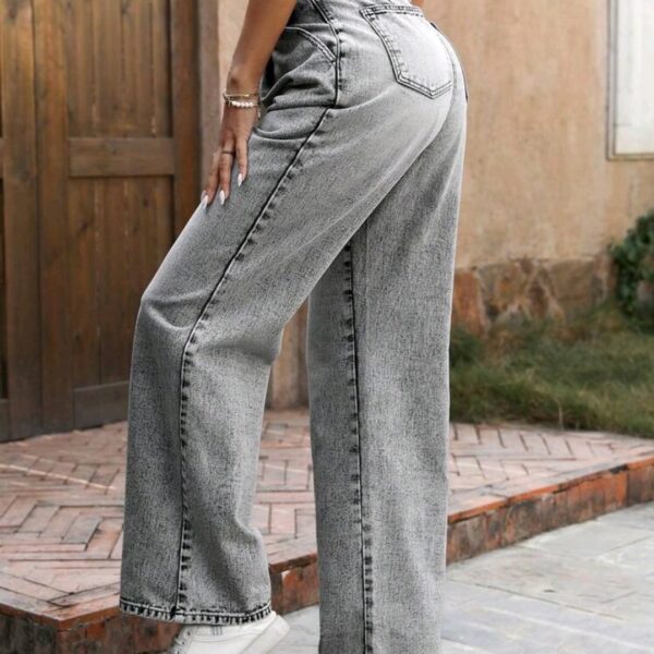 Front Button Pocket Simple Straight Leg Jeans, WJN-002
