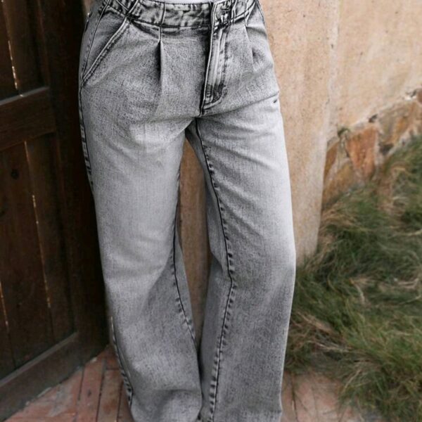 Front Button Pocket Simple Straight Leg Jeans, WJN-002