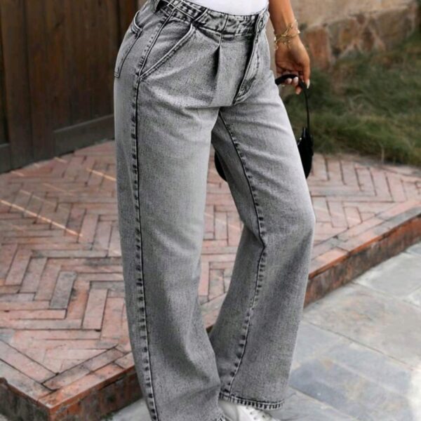 Front Button Pocket Simple Straight Leg Jeans, WJN-002