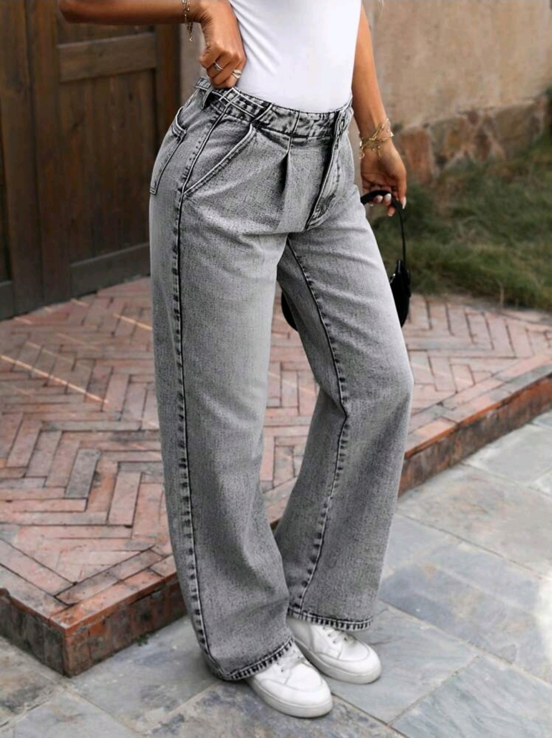 Front Button Pocket Simple Straight Leg Jeans, WJN-002