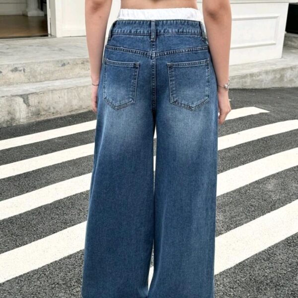 Low Waist Wide Leg Jeans, Blue, WJN-001