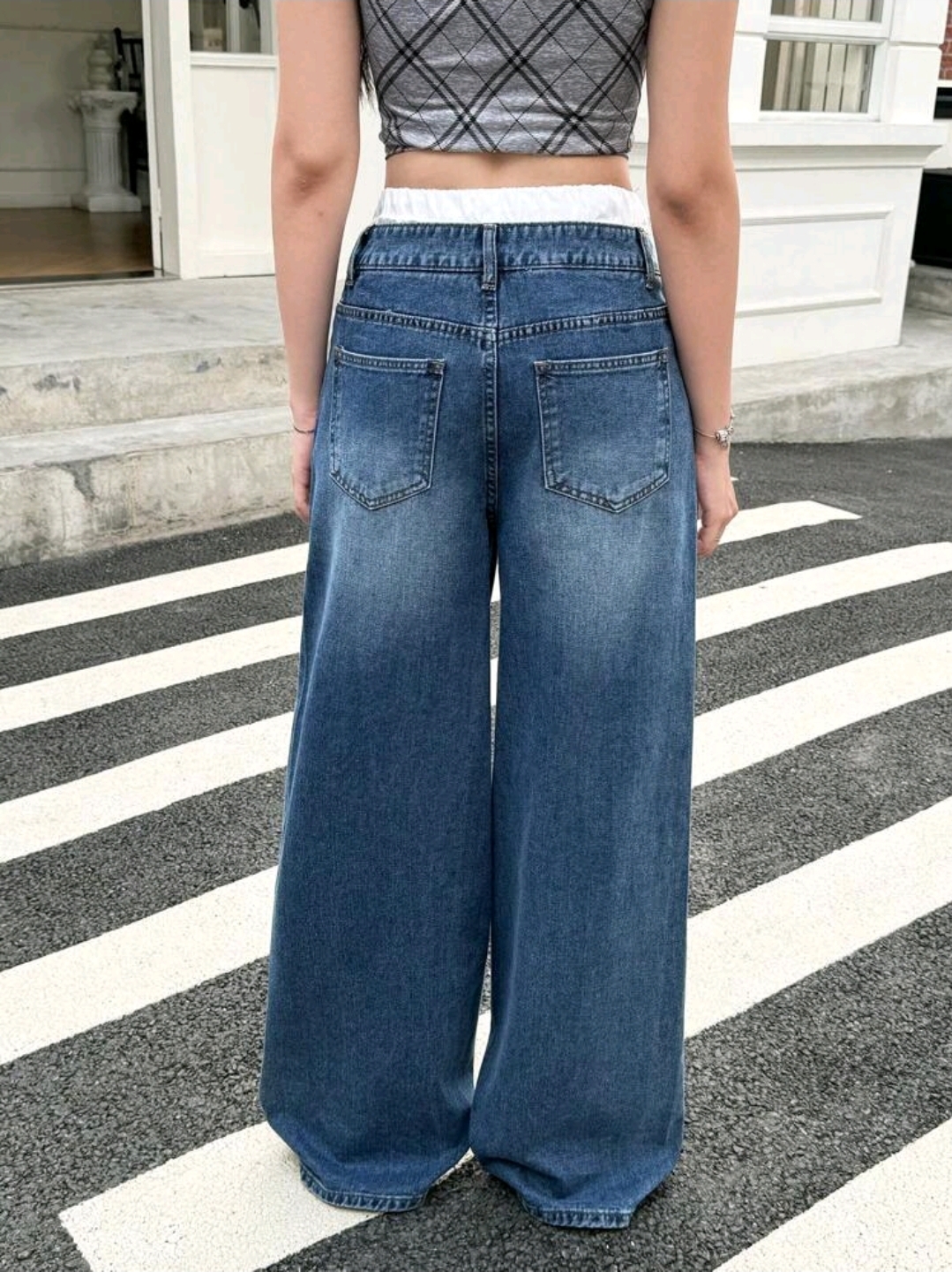Low Waist Wide Leg Jeans, Blue, WJN-001