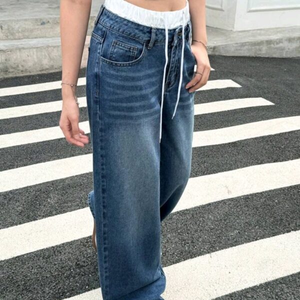 Low Waist Wide Leg Jeans, Blue, WJN-001