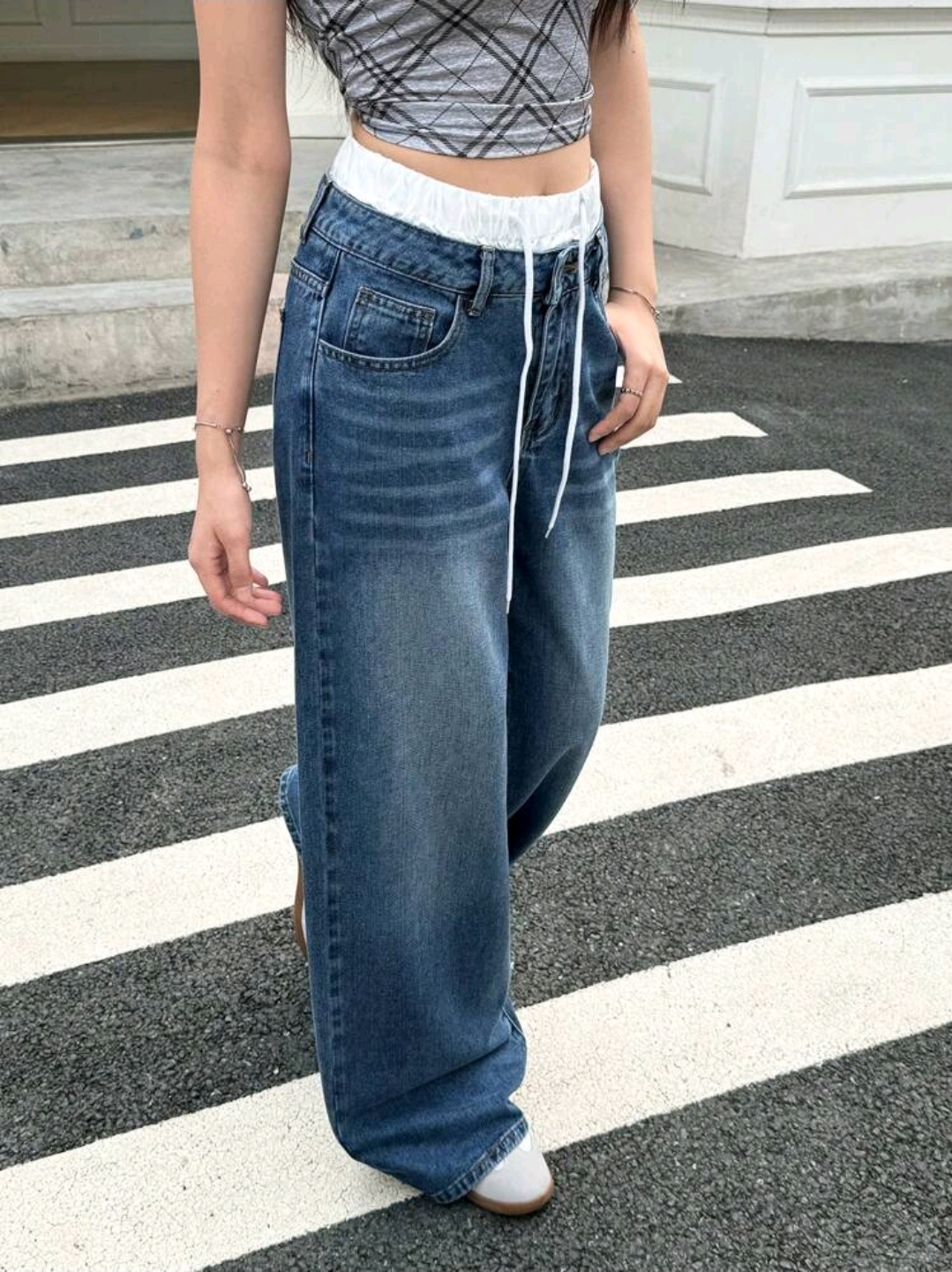 Low Waist Wide Leg Jeans, Blue, WJN-001