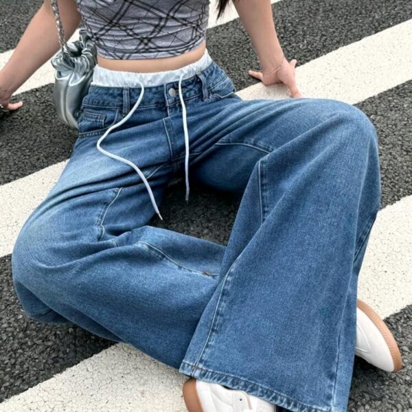 Low Waist Wide Leg Jeans, Blue, WJN-001