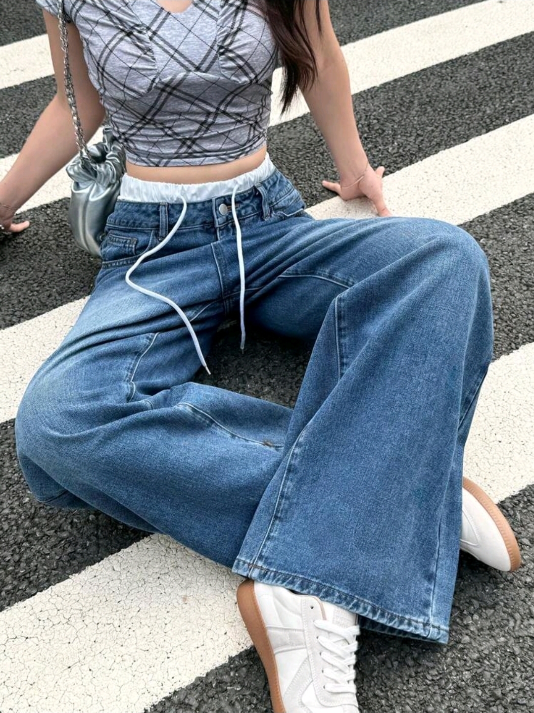Low Waist Wide Leg Jeans, Blue, WJN-001