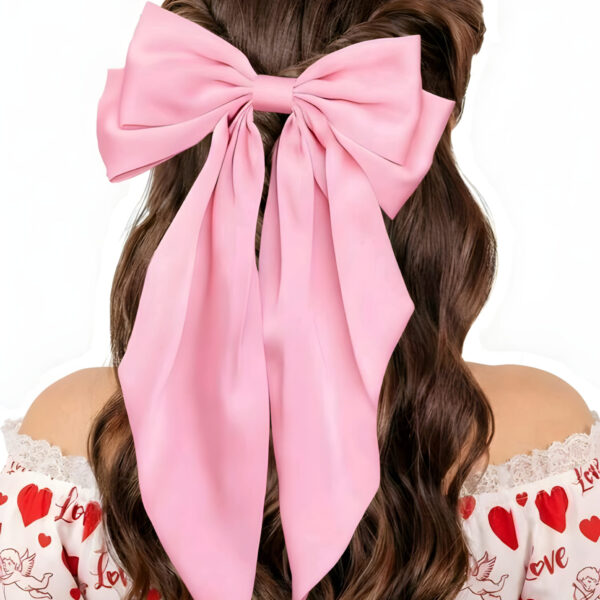 Pink Women's Long Tail Bow Hair Clips , WAC-004