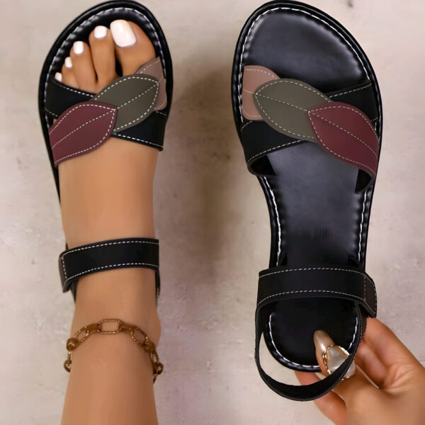 Black Flat Sandals Beige Colorblock Flat Sandals , WSH-002