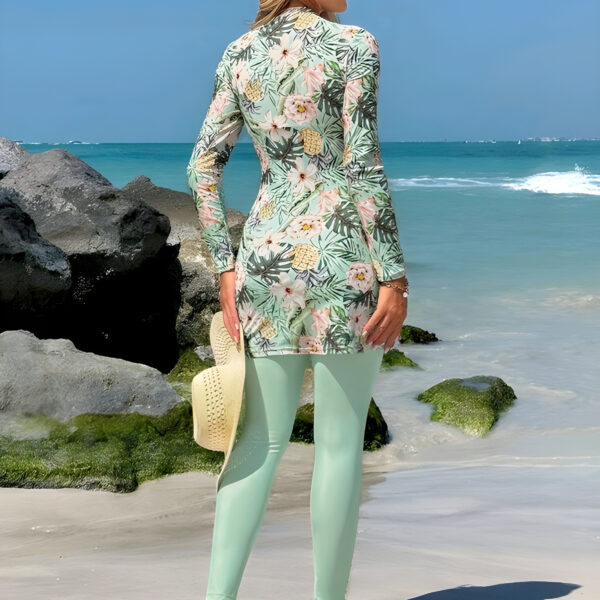 ce8e2eb1-1092-4650-89ed-54ebc1db96ee 2pcs/Set Women Tropical Plant & Flower Pattern Tight Casual Long Sleeve Beach Burkini Set WSW-009