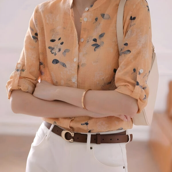 Floral Stand Collar 3/4 Sleeve Blouse, Summer, WTP-003