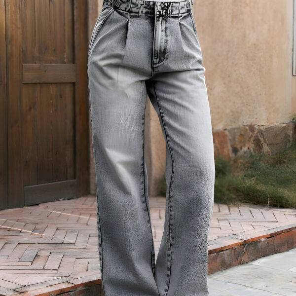 Front Button Pocket Simple Straight Leg Jeans, WJN-002
