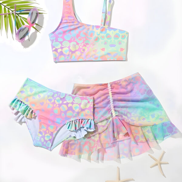 Young Girl 3packs Leopard Print Bikini Set & Beach Skirt Summer Beach  , Kids, KSW-0014