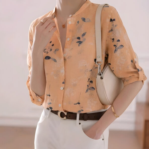 Floral Stand Collar 3/4 Sleeve Blouse, Summer, WTP-003