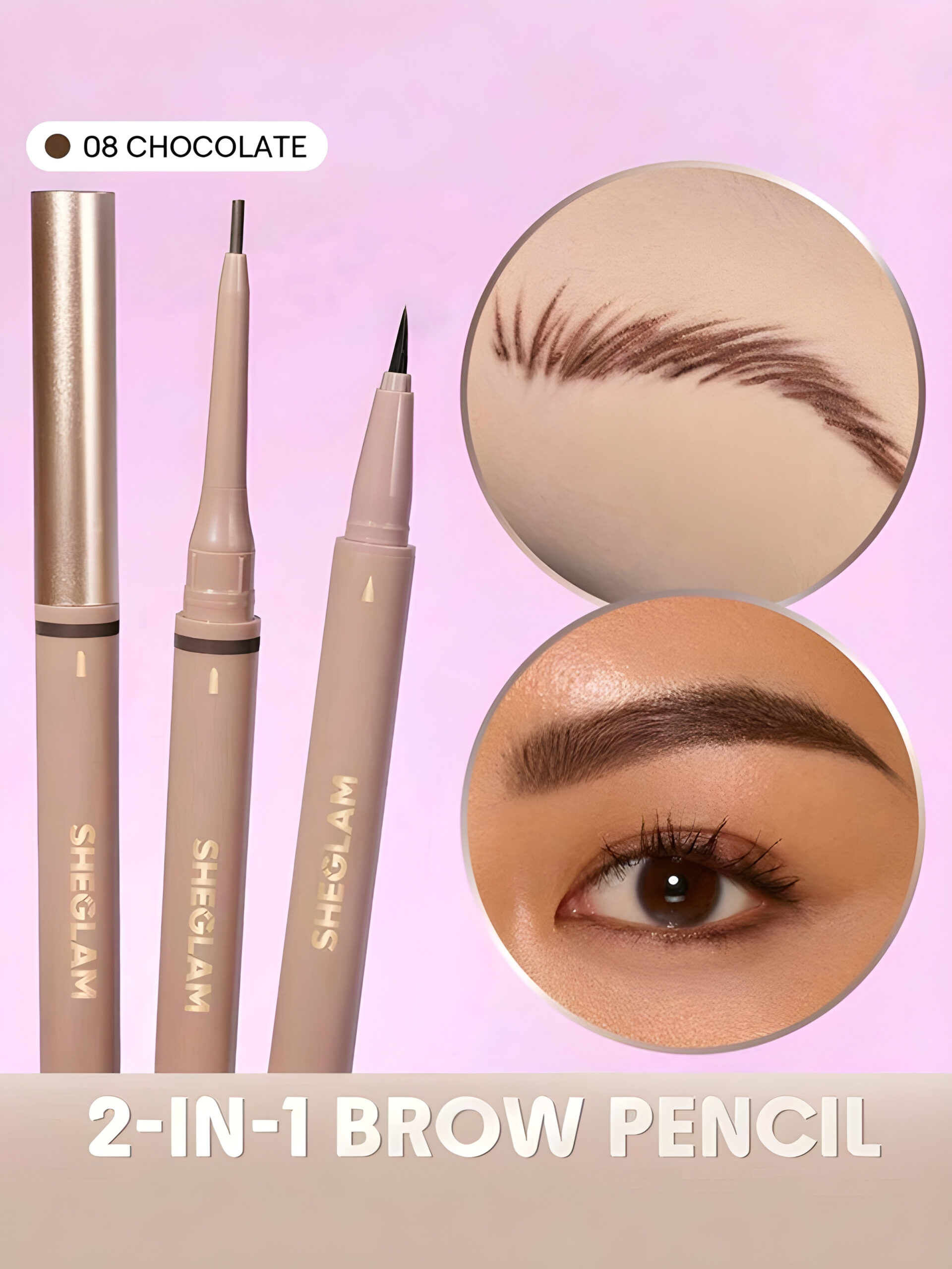 SHEGLAM 2-In-1 ( Chocolate Color ) Brow Pencil-Waterproof Liquid Eyebrow Makeup, WMU-0011