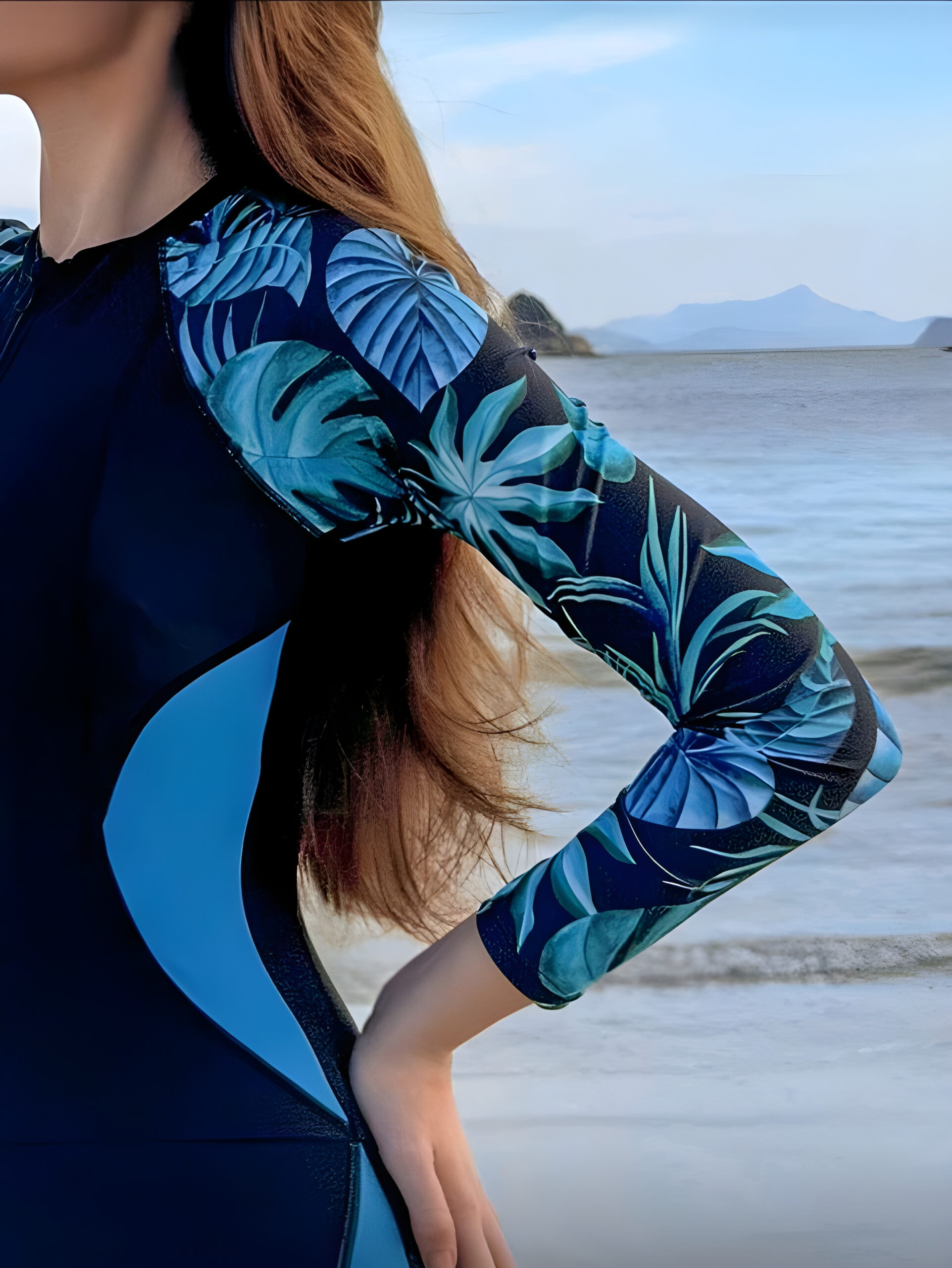 Women's Long Sleeve Zip Jumpsuit Swimsuit, WSW-0016