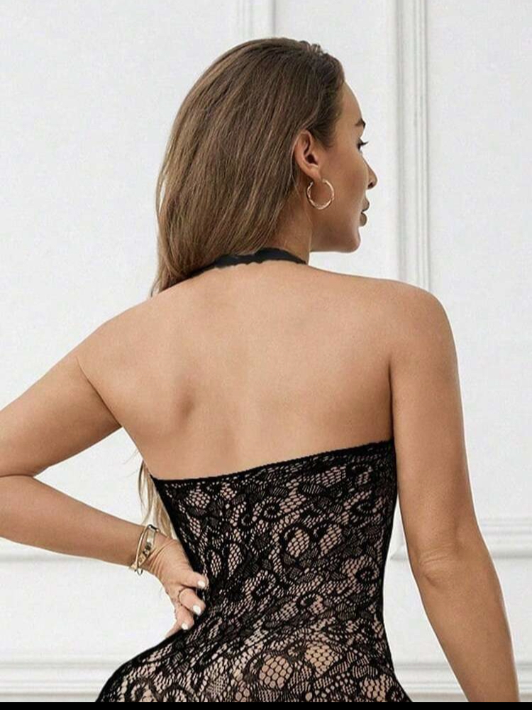 Black Sexy Women's Fishnet Sheer Jumpsuit Lingerie, WLG-009