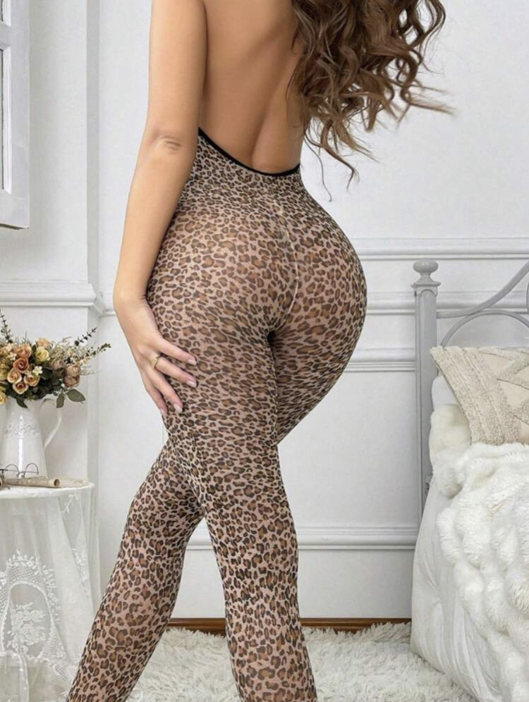 Tigger Lace Sexy Lingerie Leopard Print Crotchless Bodysuit Lingerie, WLG-0011