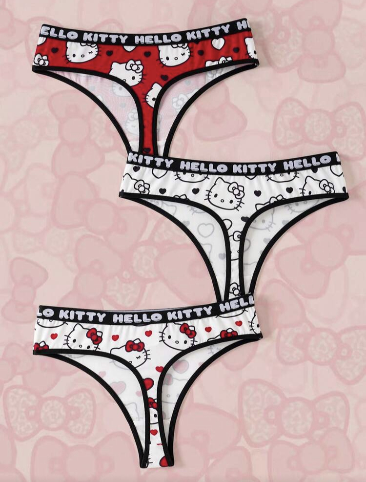 3 Pics HELLO KITTY AND FRIENDS Comfortable Thong Panties, WLG-0013