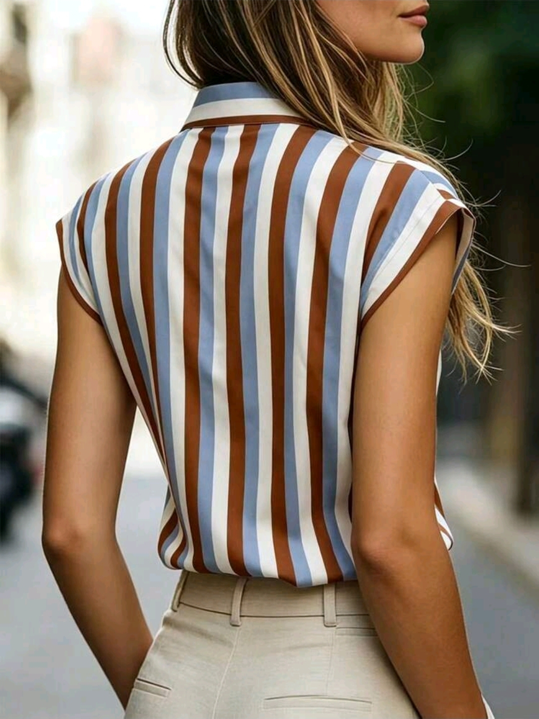 Casual Style Print Neck Cap Sleeve Blouse, WTP-007