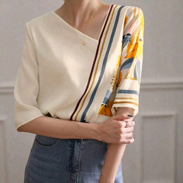Women's Printed Colorful Shirt, 3/4 Sleeve Tops Blouse, WTP-009