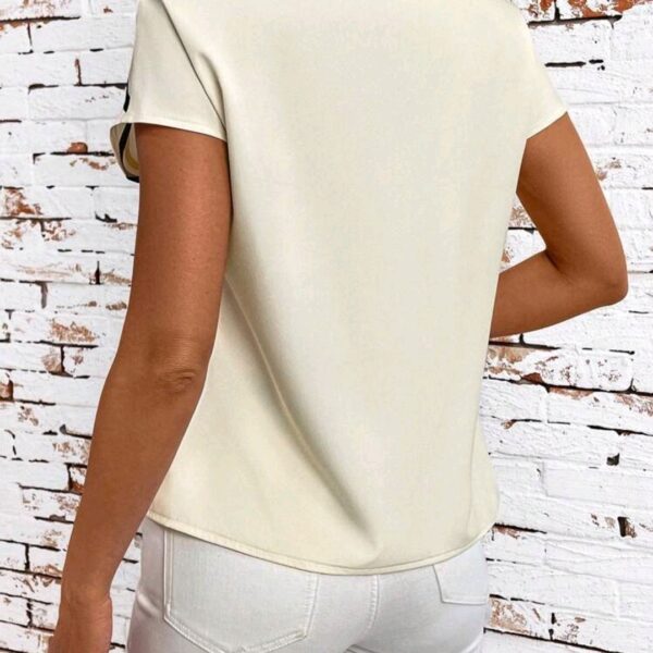 Casual Style Apricot Geometric Print V Neck  Sleeve Blouse, WTP-0010