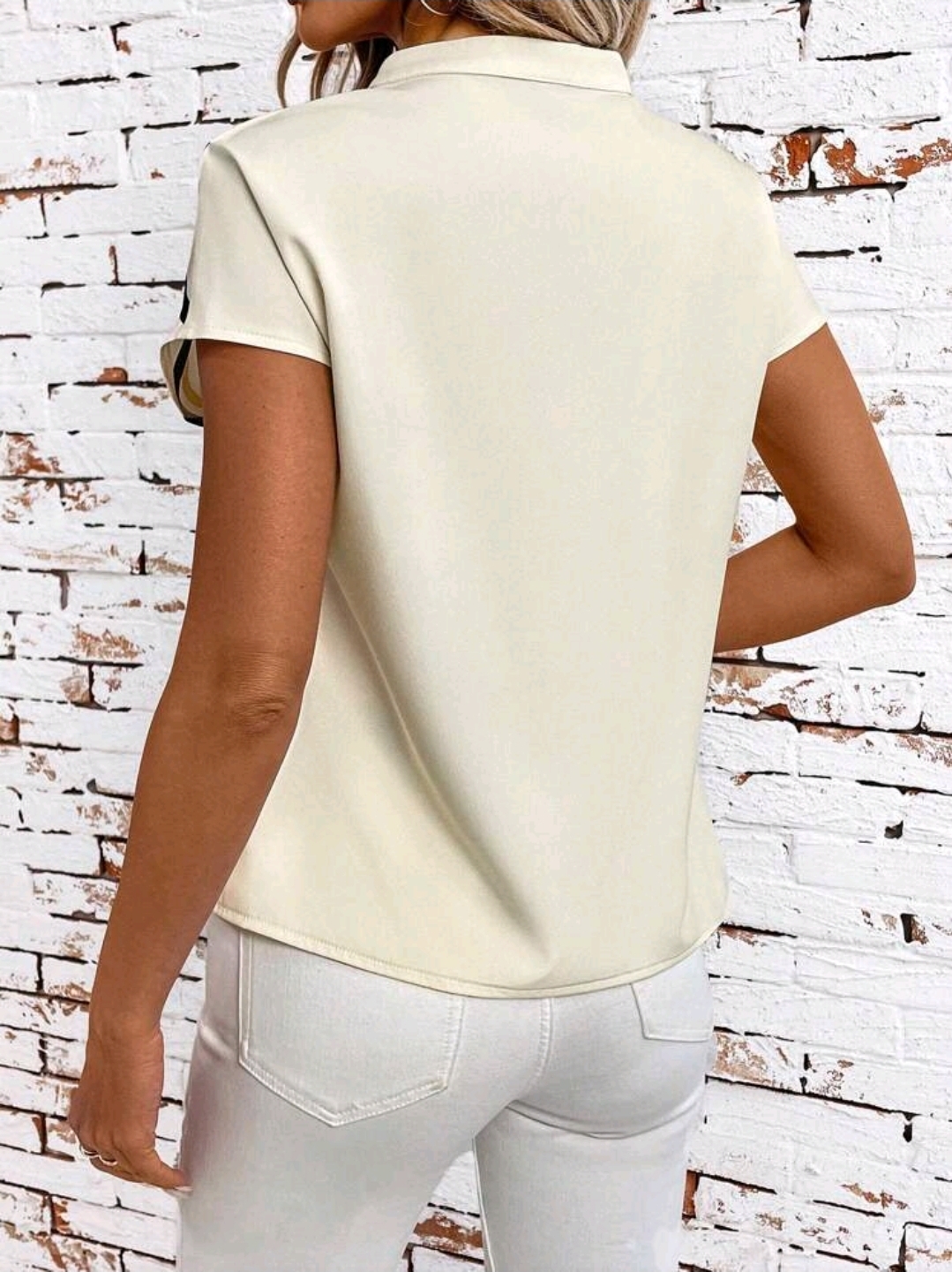 Casual Style Apricot Geometric Print V Neck  Sleeve Blouse, WTP-0010