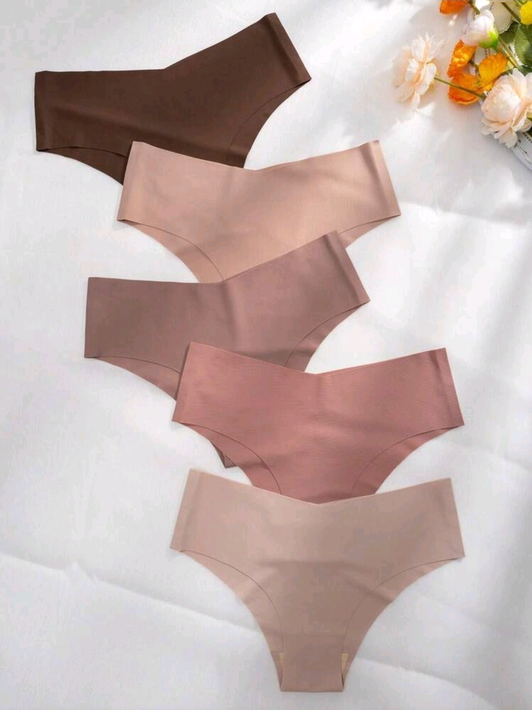 5 Pics Women's Casual Comfy Multicolor Knitted Fabric Plain Briefs, WLG-0012