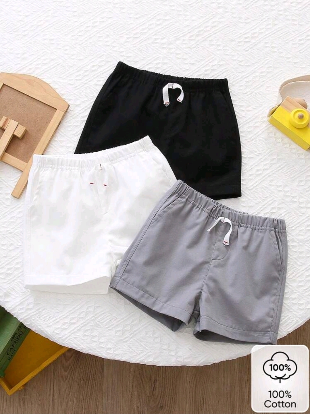 3pcs/Set Baby Boy Solid Color Shorts, CHTP-001