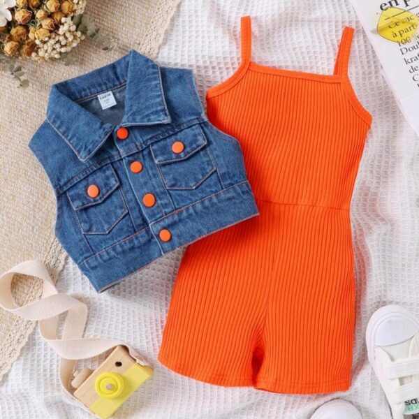 Baby Girl Denim Vest & R Romper, CHTP-004
