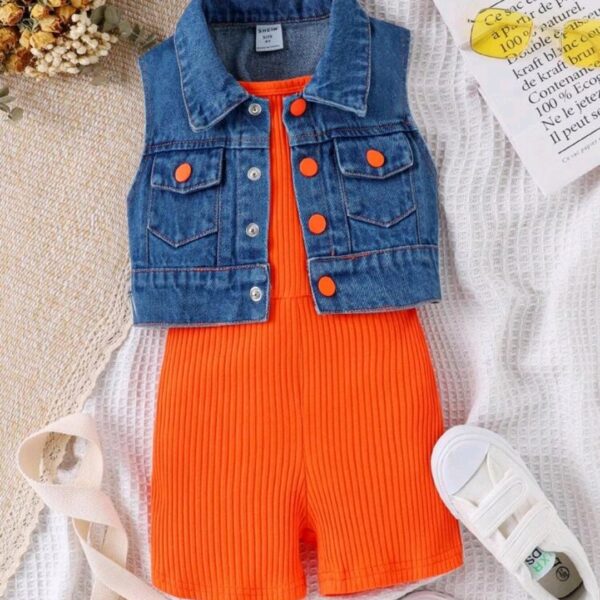 Baby Girl Denim Vest & R Romper, CHTP-004