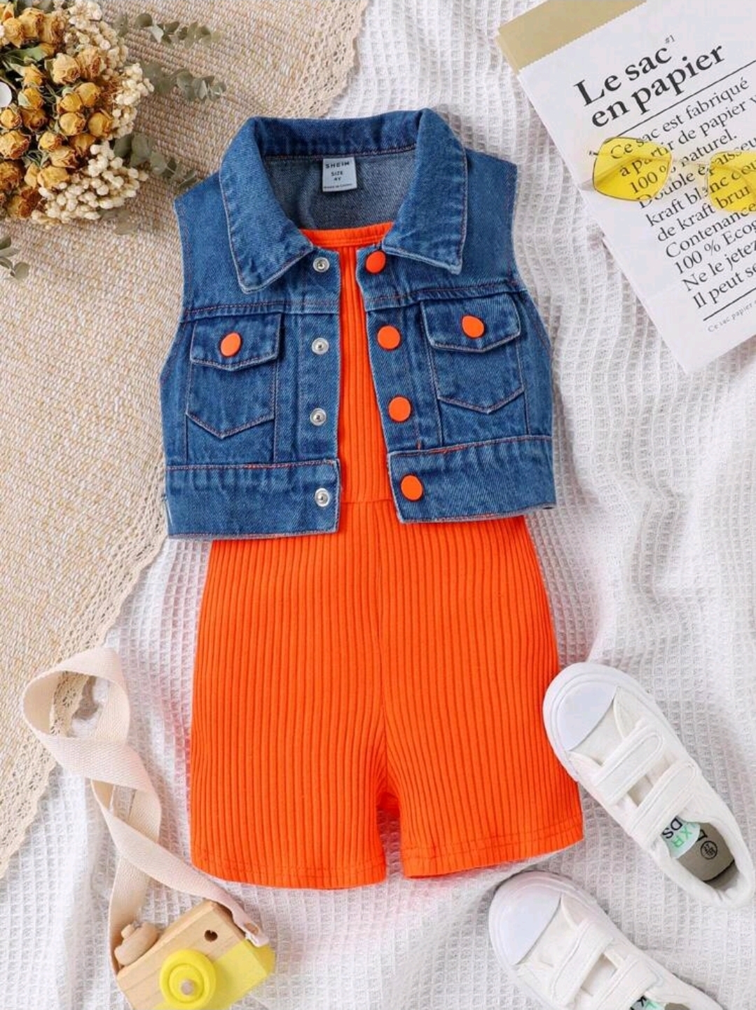 Baby Girl Denim Vest & R Romper, CHTP-004