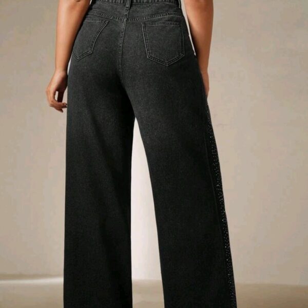 Plus Size Women's Rhinestone Wide Leg Jeans, CHJN-001