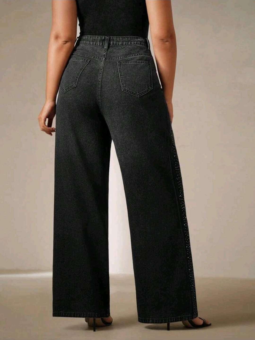 Plus Size Women's Rhinestone Wide Leg Jeans, CHJN-001