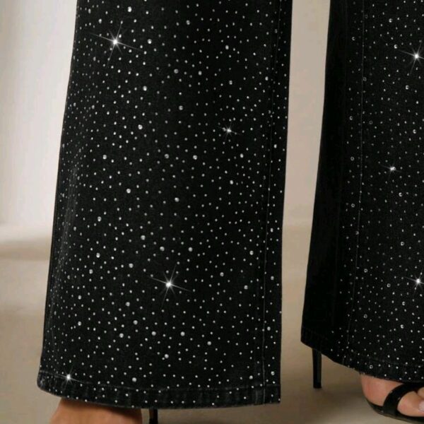 Plus Size Women's Rhinestone Wide Leg Jeans, CHJN-001
