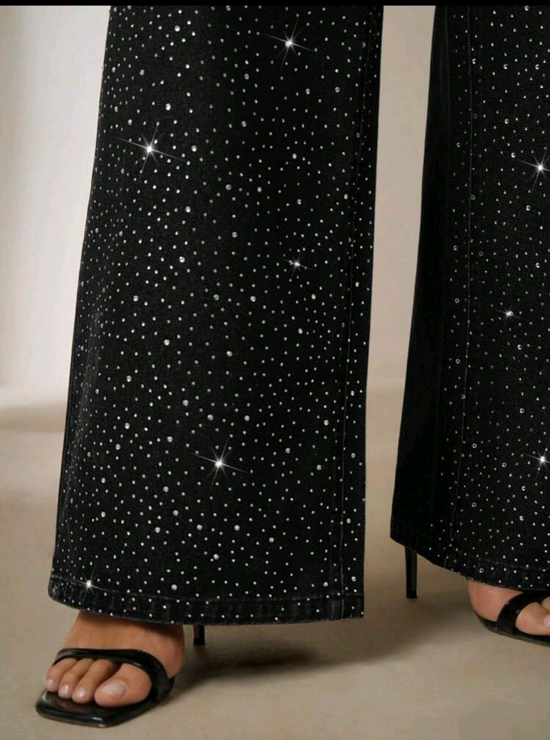 Plus Size Women's Rhinestone Wide Leg Jeans, CHJN-001