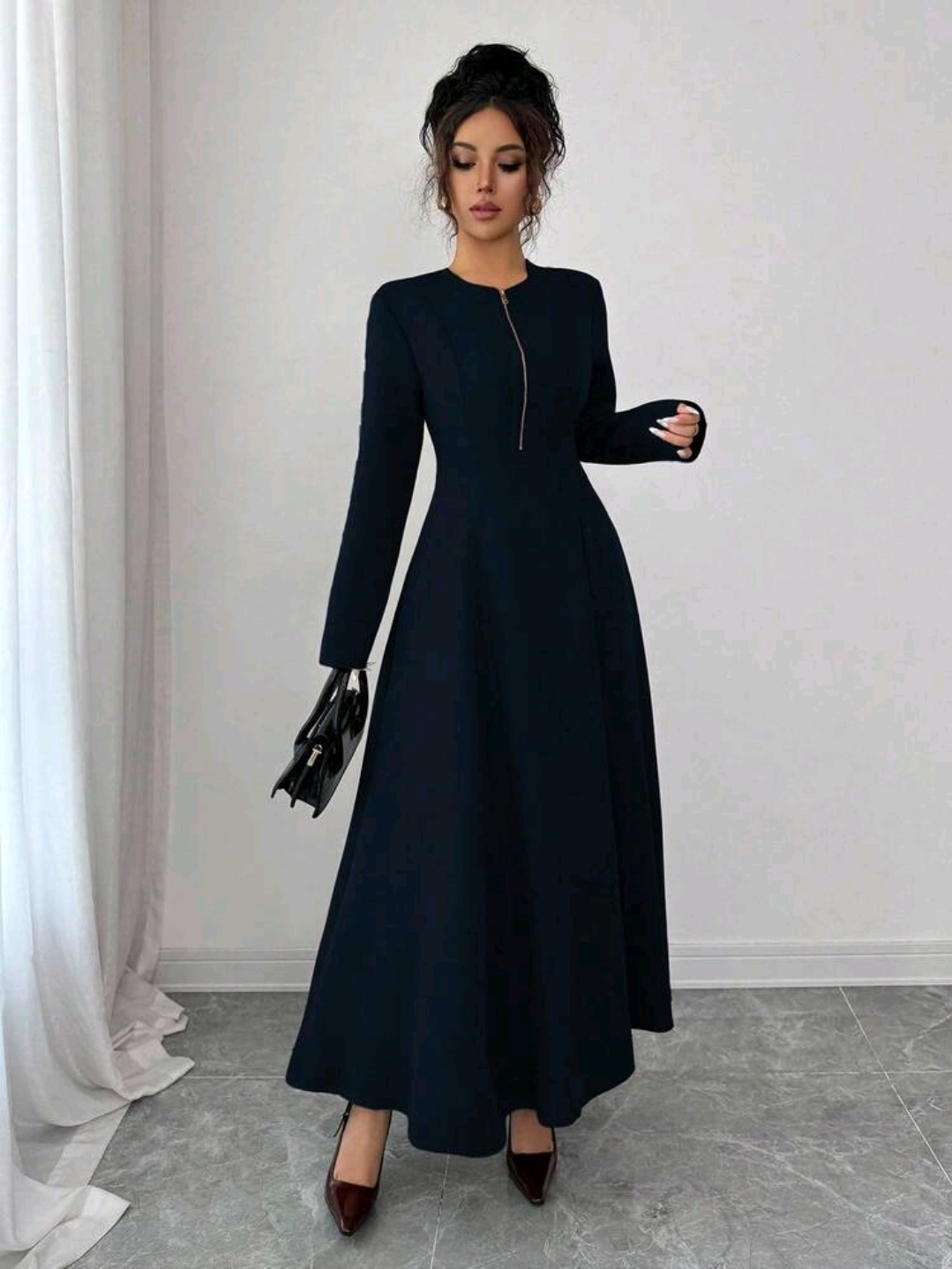 Women Elegant Long Sleeve Midi Dress, CHDR-004