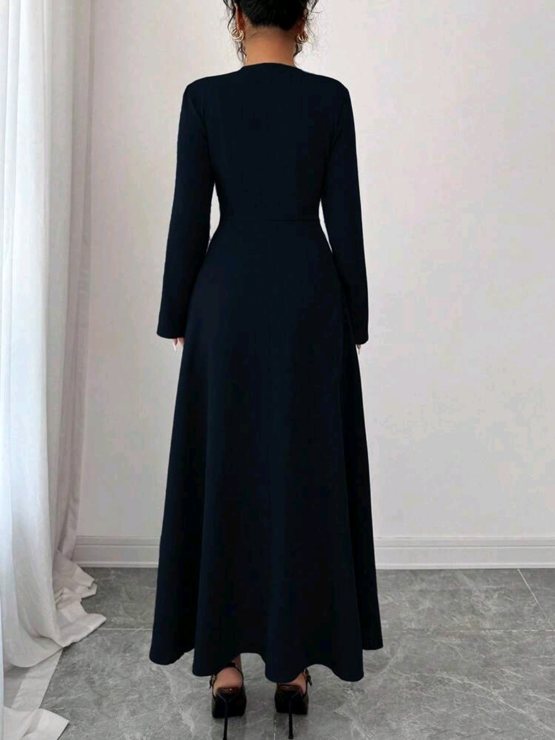 Women Elegant Long Sleeve Midi Dress, CHDR-004