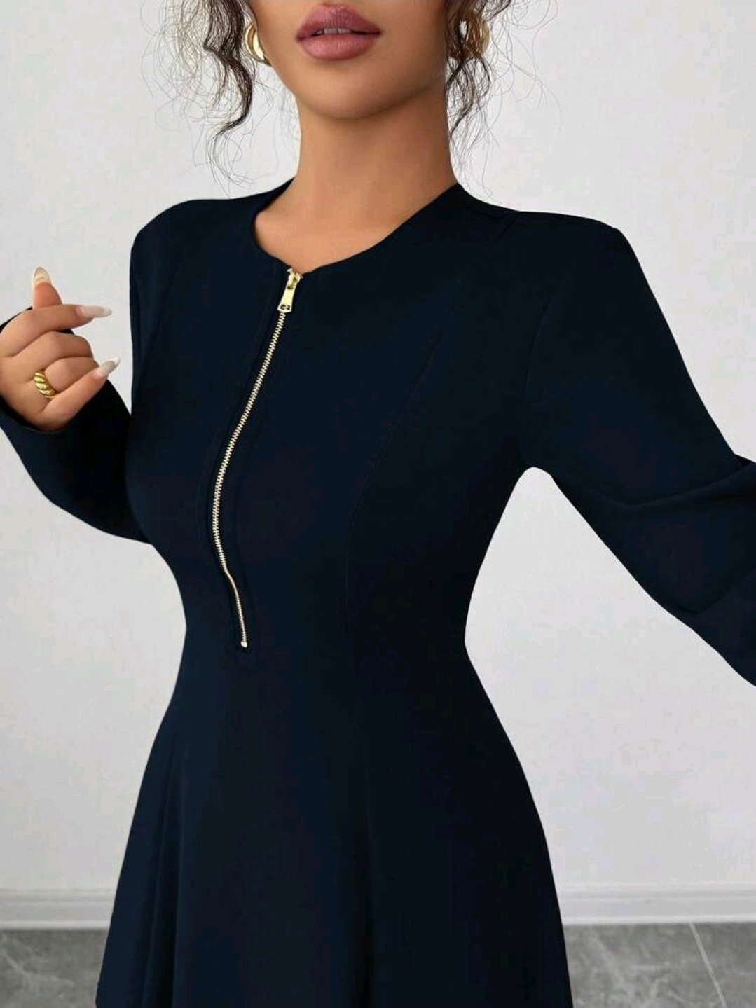 Women Elegant Long Sleeve Midi Dress, CHDR-004
