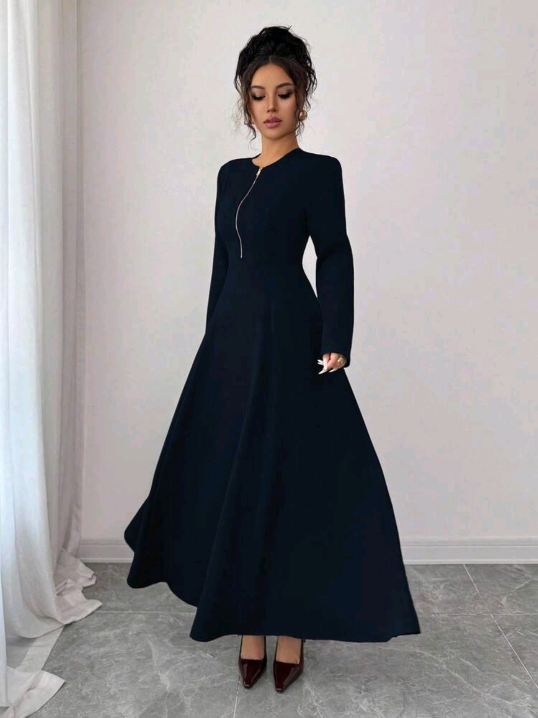 Women Elegant Long Sleeve Midi Dress, CHDR-004