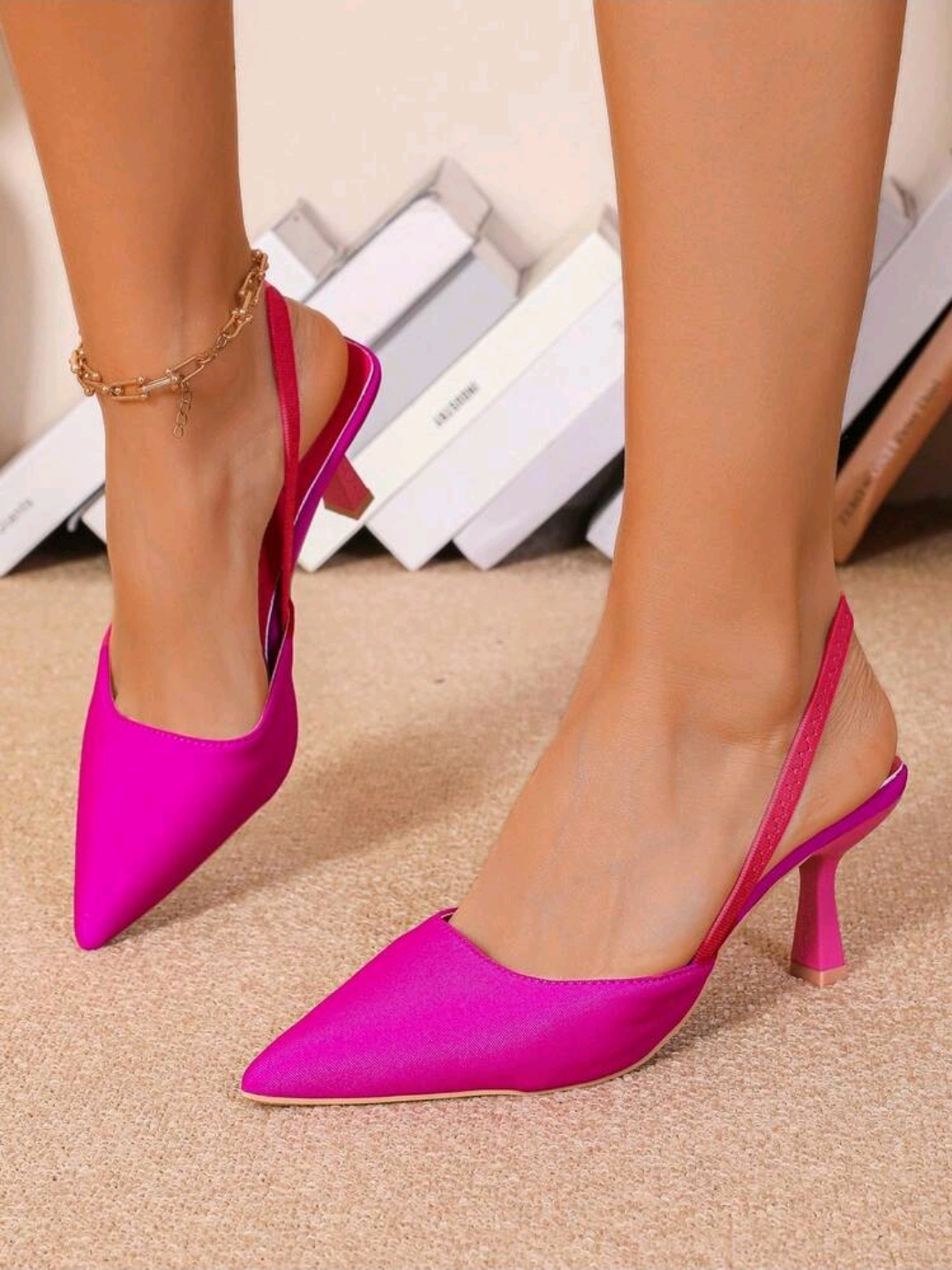 Women's Rose Red 2-Way Wear Closed Toe High Heels 7cm Shoes, CHSH-002