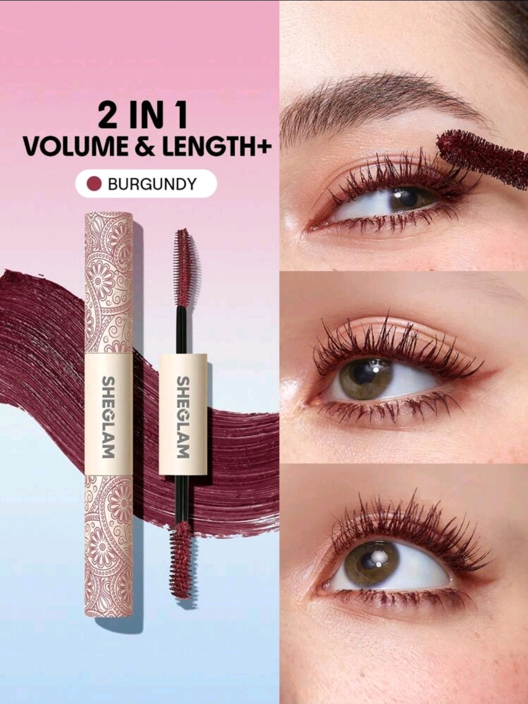 SHEGLAM Mascara 2 In 1 Burgundy Waterproof Makeup, WMU-0020