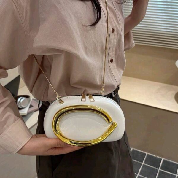 White Metal Decor Shoulder Crossbody Bag, WBG-006