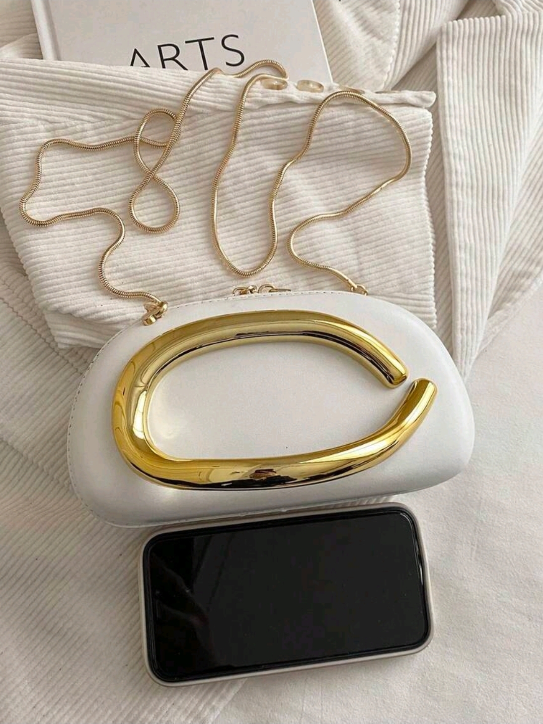 White Metal Decor Shoulder Crossbody Bag, WBG-006