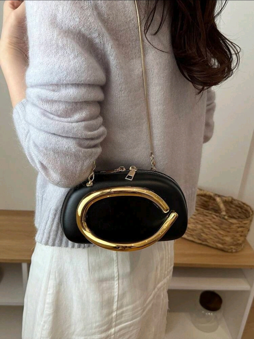 Black Metal Decor Shoulder Crossbody Bag, WBG-007