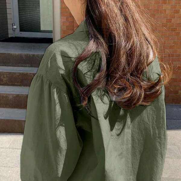 Dark Green Pocket Loose Short Long Sleeve Blouse, WTP-0013