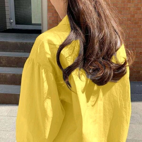 Yellow Pocket Loose Short Long Sleeve Blouse, WTP-0011