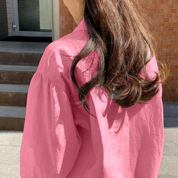 Hot Pink Pocket Loose Short Long Sleeve Blouse, WTP-0015